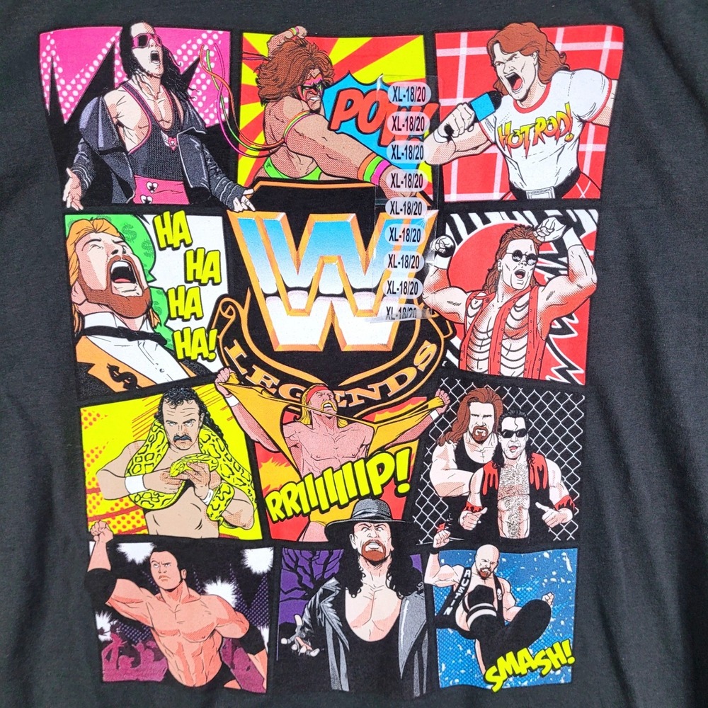 WWE T-Shirt Youth XL Black New Legends Graphic Bret Hart Hogan Austin Rock Tee‎